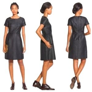 Madewell Black Fitted Brocade Wool Blend Metallic Sheen Short Sleeve Dress‎